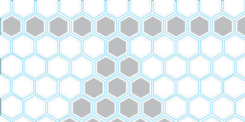 Seamless geometric pattern with blue triangles and flowers in a hexagonal honeycomb design