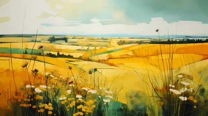 Gordijnen  bright and sunny dreamy field oil painting abstract decorative painting  © sunnie