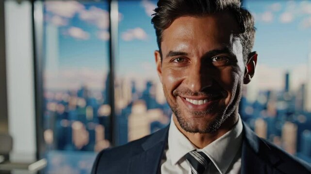 Office, businessman and face of accountant with smile, confidence and professional career in corporate. Happy, male person and financial consultant in portrait for about us, company growth and pride