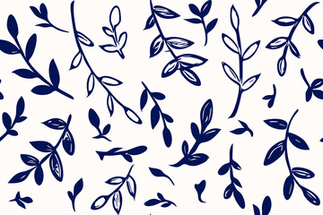 Black and White seamless pattern with leaves. Vector illustration.