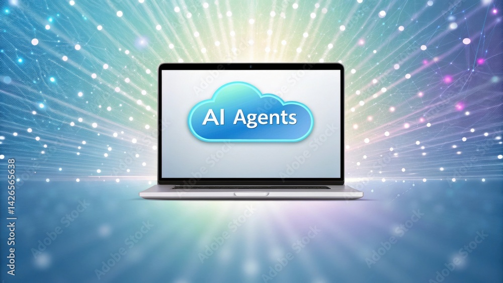 Poster ai agent technology. laptop displaying 