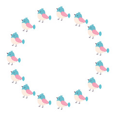 Round frame, funny birds. Vector illustration in flat style