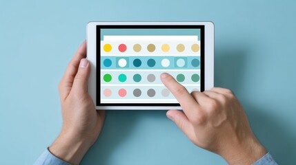 Person using tablet with color palette on screen