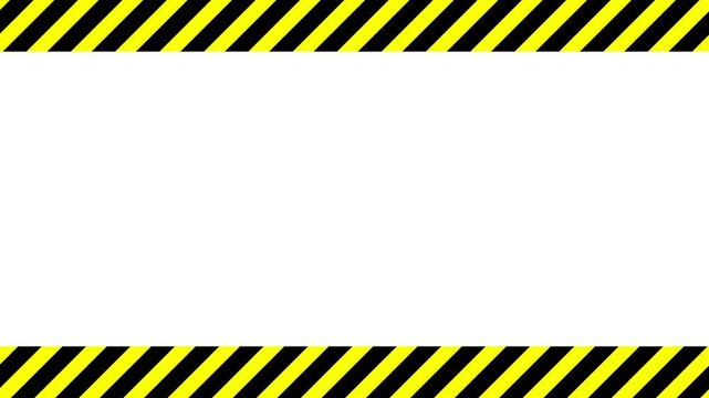 Caution border frame with yellow and black warning tape animation video