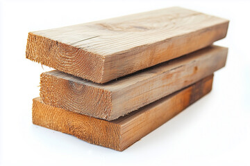 Neatly Stacked Wooden Planks with Grain Texture and Light Brown Tones &ndash; Isolated on White Background

