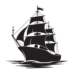 Pirate Ship Silhouette, Sailing Ship Vector Illustration