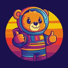 Fototapeta premium Teddy Bear Astronaut Giving Thumbs Up in Space Suit