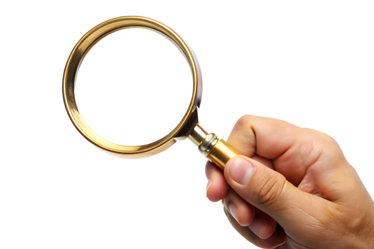 hand holding magnifying glass isolated on white background PNG.GENERATIVE AI