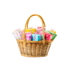 Colorful Gift Basket Overflowing with Presents