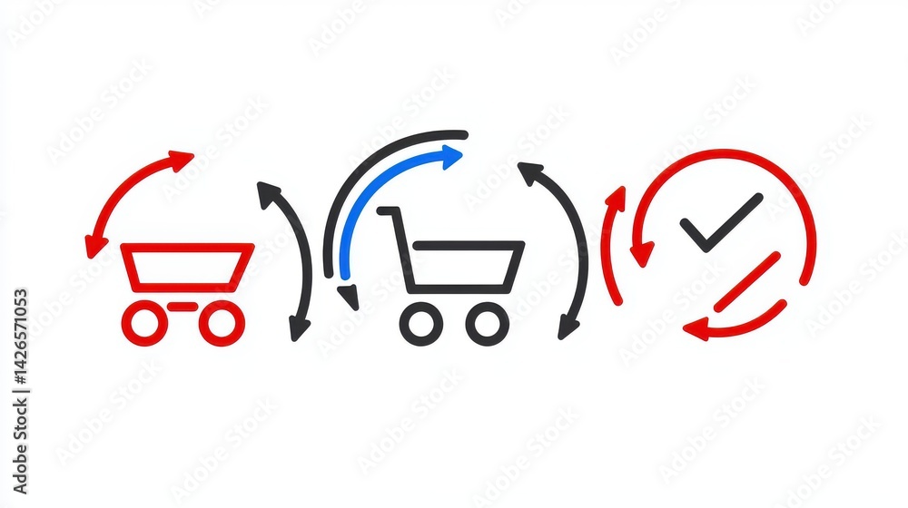 Poster of a shopping cart with red and blue directional arrows representing the movement and navigation of 