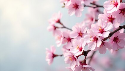 Fototapeta premium Delicate pink sakura blossoms, intricate branches, soft pastel background , japanese, floral design