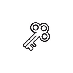 Minimalist black outline of an antique key with three circular bows, symbolizing access, mystery, or authority, set against a clean white background.
