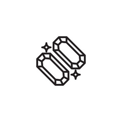 Outlined icon of two sparkling gemstones with sharp facets, representing wealth, treasure, or magical items, set on a clean white background.