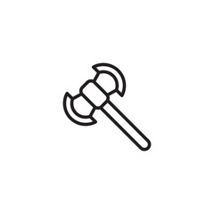 A black and white line drawing of a battle axe with a thick handle and two curved blades.