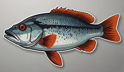 A detailed sticker of a large mouth bass fish