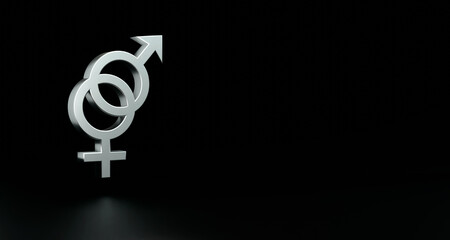 Heterosexuality gender sign. Male and female saymbol combined. Sexuality between man and woman , gender, relationship. Metallic, chrome shiny heterosexuality symbol. 3D illustration