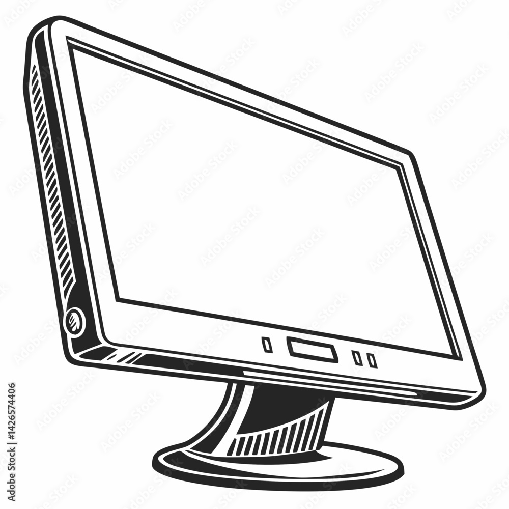 Poster close up black and white vector logo silhouette of a modern computer monitor design generative ai