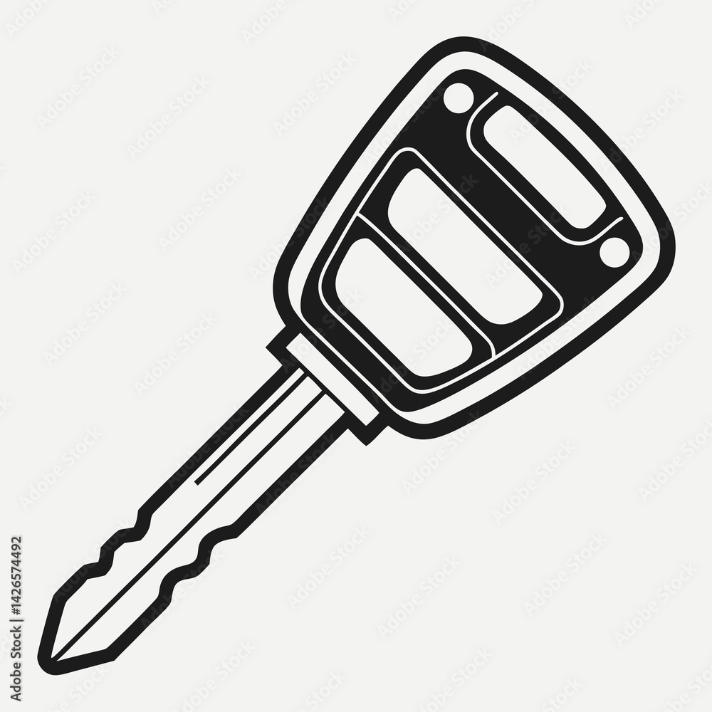 Poster Close up Black and White Vector Silhouette of a Car Key Emphasizing Design Details and Contours for Creative Projects Generative AI