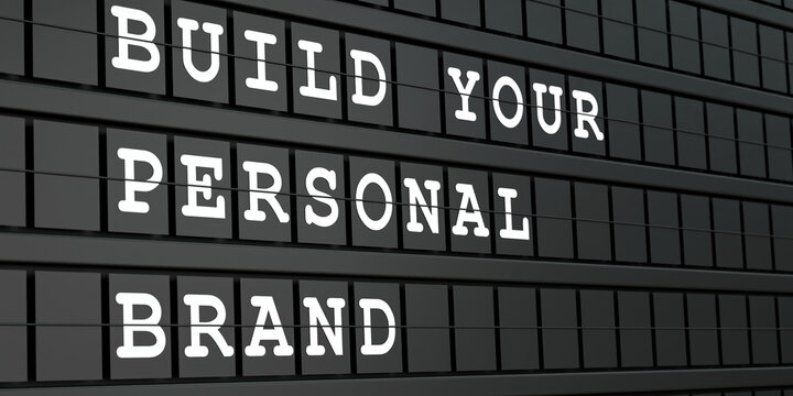 Build your personal brand. Black timetable display with white text. Team spirit, together, teamwork. 3D illustration