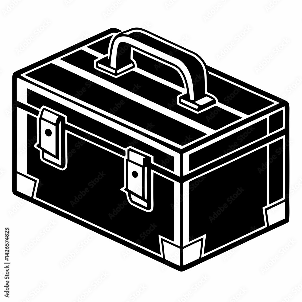 Poster black and white vector logo silhouette of a tool box with clear details showcasing its structure and