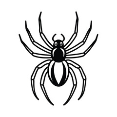 Simple black and white spider vector illustration with eight legs and cartoon design