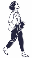 Business Woman Confidently Walking in an Office Setting, Showcasing Modern Professional Style and Energy Generative AI