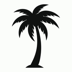Black palm trees set isolated on white background. Palm silhouettes. Design of palm trees for posters, banners and promotional items. Vector illustration