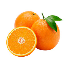  Vibrant Trio of Cara Cara Navel Oranges with Fresh Green Leaves on a Clean Background
