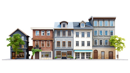 building city neighbourhood isolated on white background PNG.GENERATIVE AI