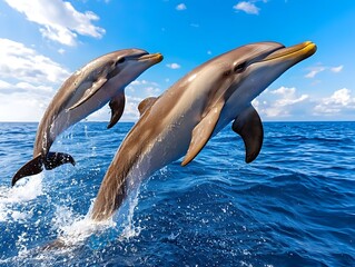 Obraz premium Joyful dolphins leaping through the ocean waves