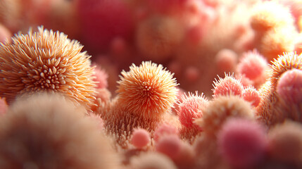 Close-up of peach and pink furry texture, creating a soft and gentle appearance.  Abstract image suggesting warmth and comfort