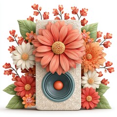 Floral Speaker Design Coral and White Flowers on Textured Speaker