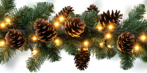 Christmas Garland with Pine Cones and Lights