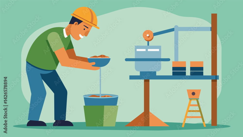 Aufkleber precision is key as a technician measures and mixes different ratios of cement sand and aggregate on