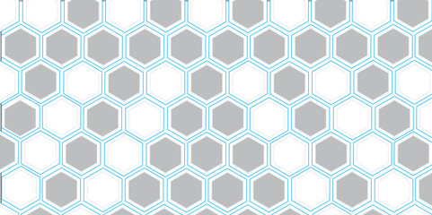 Seamless geometric pattern with blue flowers and honeycomb design