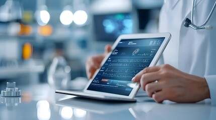 Medical professional using digital tablet to analyze healthcare data