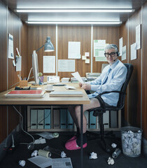 Funny businessman working in his office without pants