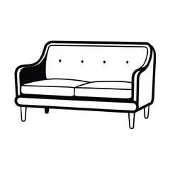Minimalist sofa illustration two seater couch black and white line art furniture design