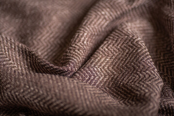 Brown Herringbone Fabric Close Up Classic Zigzag Pattern in Folded Textile