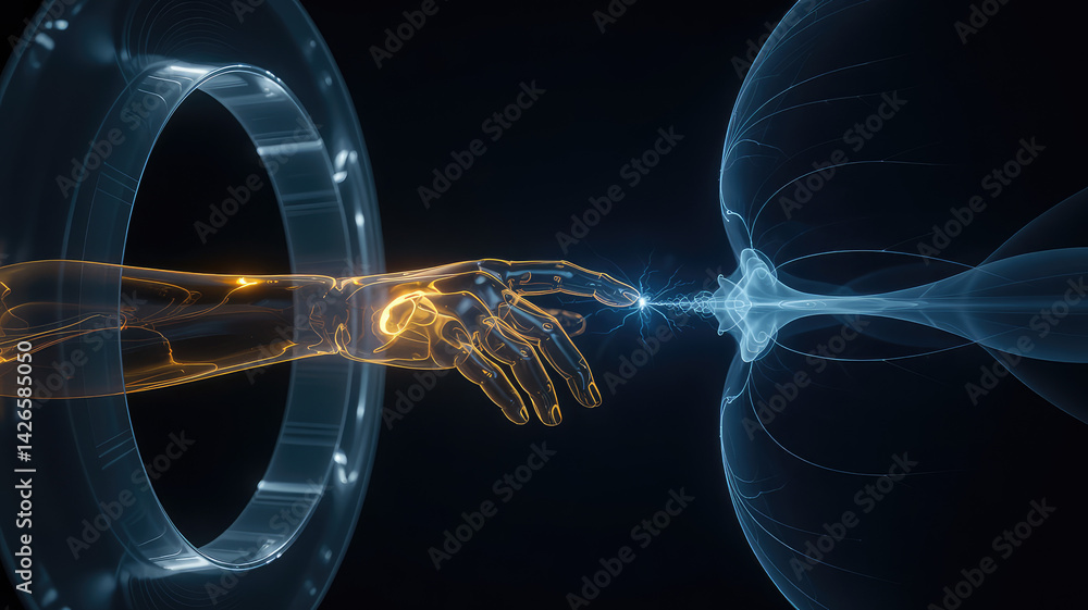 Poster digital touch: a striking visual interpretation of the concept of connection and the digital realm, 