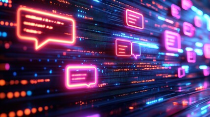 Digital communication concept, glowing messages