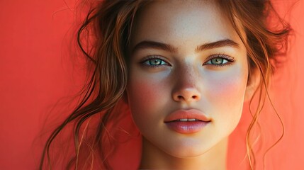 Radiant young woman with striking eyes and rosy cheeks.