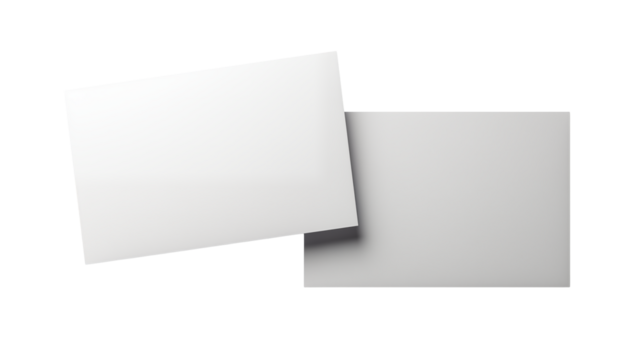 Two white rectangular sheets of paper overlapping  isolated on transparent background