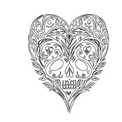 Ornate Heart Skull: Death and Love Intertwined