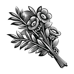 Abstract black floral pattern with white flower elements creates a seamless vintage sketch design on a decorative wallpaper