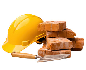 Construction Tools with Bricks and Helmet, png element with transparent bg