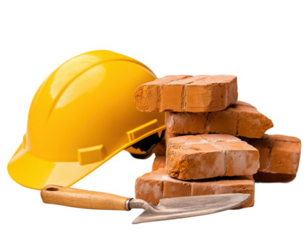 Construction Tools with Bricks and Helmet, png element with transparent bg