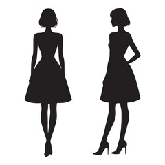 Sophisticated Cocktail Dress silhouette, sleek and eye-catching – Cocktail Dress illustration – Minimalist Cocktail Dress vector – Ladies dress silhouette

