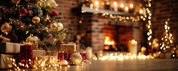 Obraz premium Cozy Christmas Decor by the Fireplace