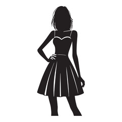 Glamorous Cocktail Dress silhouette, designed for special occasions – Cocktail Dress illustration – Minimalist Cocktail Dress vector – Ladies dress silhouette

